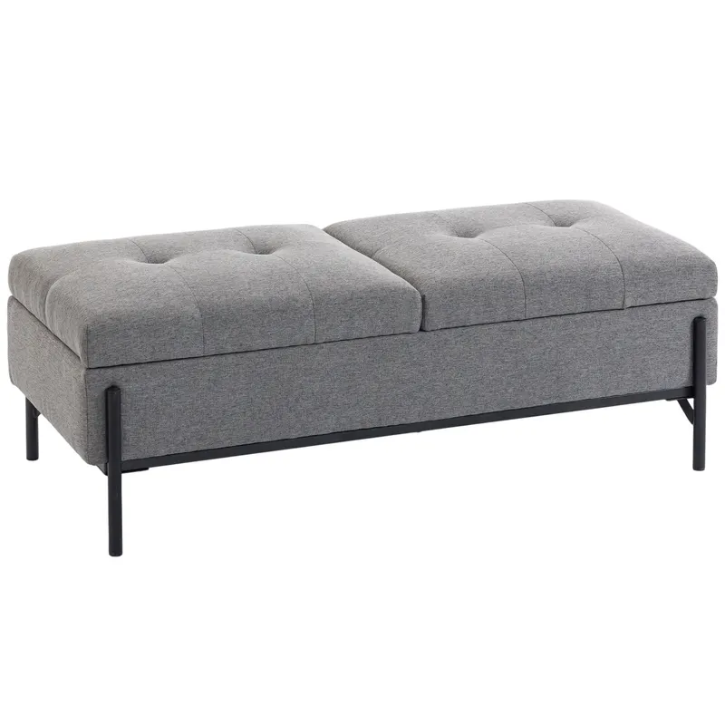 HOMCOM Ladă-bancă din ţesătură tip in, bancă de pat cu 2 compartimente, capace rabatabile şi perne extra-groase, 117 x 50 x 44 cm | Romania