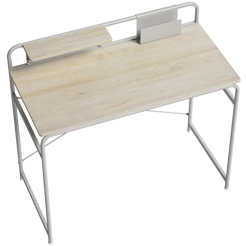 HOMCOM Masă de birou modernă cu raft și structură metalică, montaj ușor 98x48x88,5 cm stejar | Romania