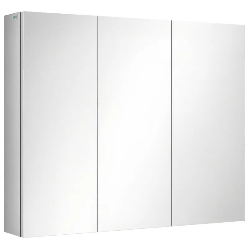 kleankin Spiegelschrank, dulap de baie, 3 uși cu oglindă, 5 rafturi interioare, oțel inoxidabil, Culoare: Argintiu, 70 x 12 x 55 cm | Romania