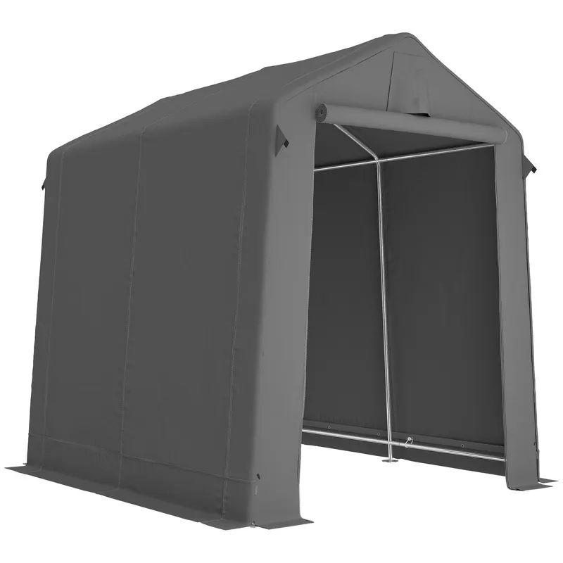 Outsunny Cort garaj 2,3 x 1,9 m, rezistent la apă, cort pentru unelte cu ușă rulabilă cu fermoar, ventilație, acoperiș în două ape, gri închis | Romania