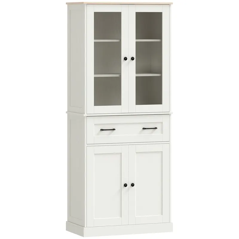 HOMCOM Mobilier Auxiliar de Bucătărie cu 2 Uși din Acrilic Sertar Mare Rafturi Reglabile 76x40x182,5 cm Crem | Romania