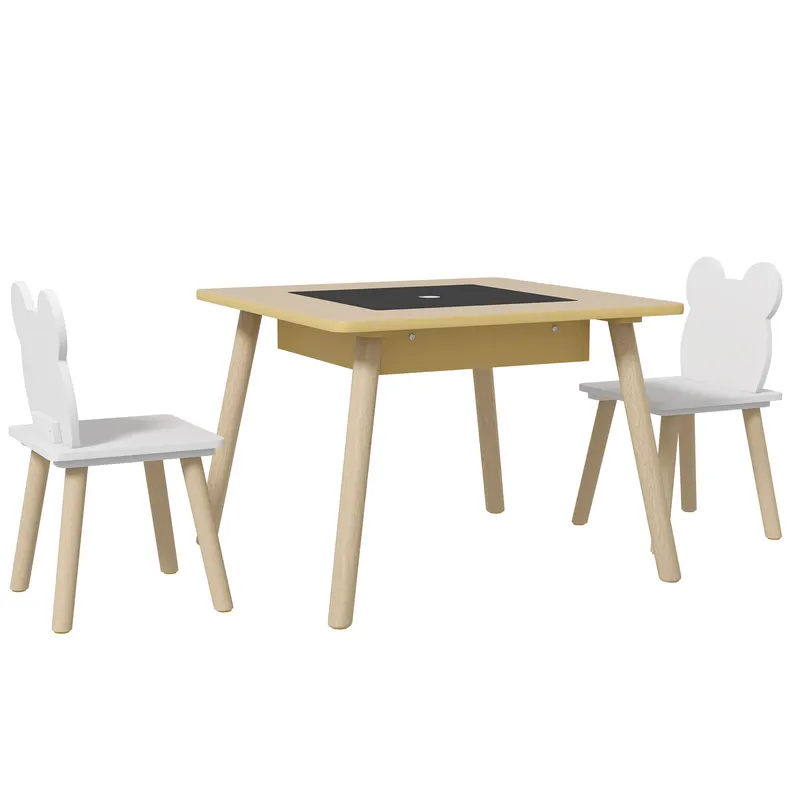 AIYAPLAY Masă pentru copii cu 2 scaune, set de mobilier pentru copii cu depozitare și spătar în formă de ursuleț pentru copii 3-6 ani, lemn natural | Romania