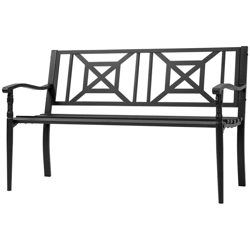 Outsunny Bancă de Exterior din Oțel pentru 2 Persoane, Spătar Înalt, Cotiere Confortabile, 128x62.5x81.5 cm, Negru | Romania