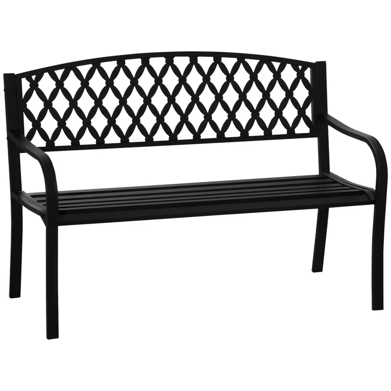 Outsunny Băncuță de Grădină pentru 2 Persoane, din Oțel și Fontă, Design Elegant, Rezistentă, Negru | Romania