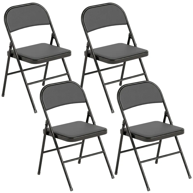HOMCOM Set de 2 Scaune Pliabile Metalice, Tapițate cu Piele Ecologică PU, pentru Interior, cu Șezut Confortabil și Spătar Deschis | Romania