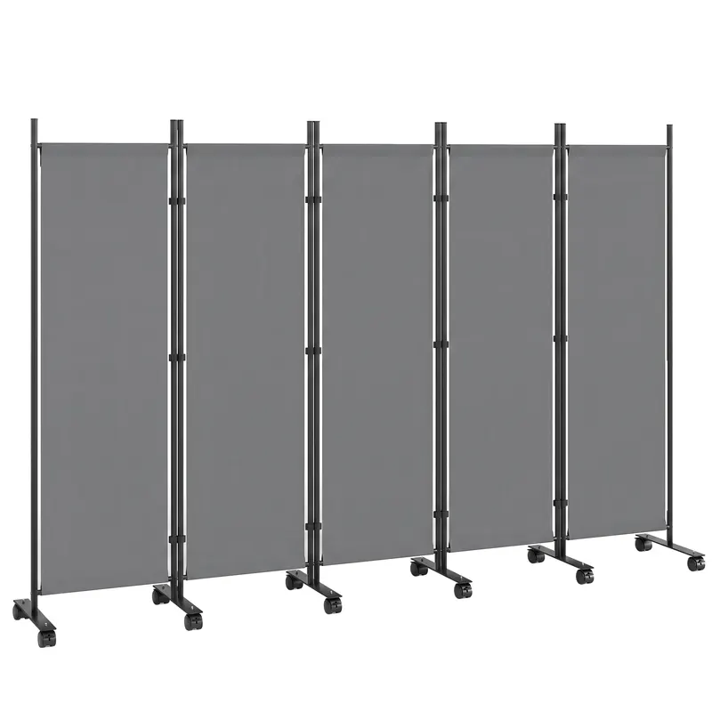 Outsunny Separator de cameră 5 piese 252 x 40 cm Paravan independent cu 12 roți Pliabil Separator DIY Gri închis | Romania
