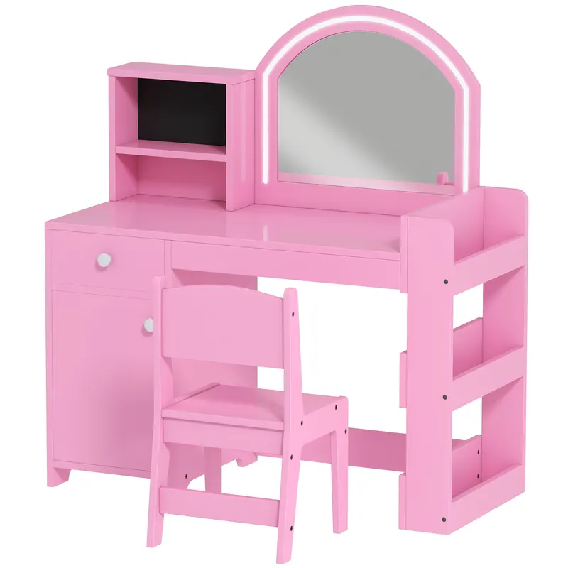 AIYAPLAY Set masă și scaun de machiaj pentru copii, cu lumini LED, MDF, Acril, 88.6 x 38.8 x 96.9, Roz | Romania