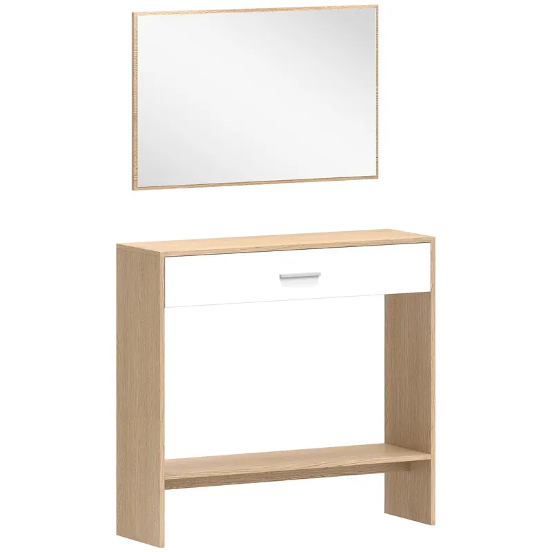 HOMCOM Consolă + oglindă, consolă îngustă cu sertar și etajeră, stil modern, 91,5 x 27,9 x 85,5 cm, stejar | Romania
