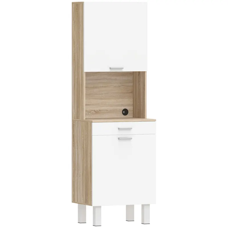 HOMCOM Mobilier Bucătărie 174 cm cu Sertar, Rafturi, Blat și Orificiu pentru Cabluri | Romania