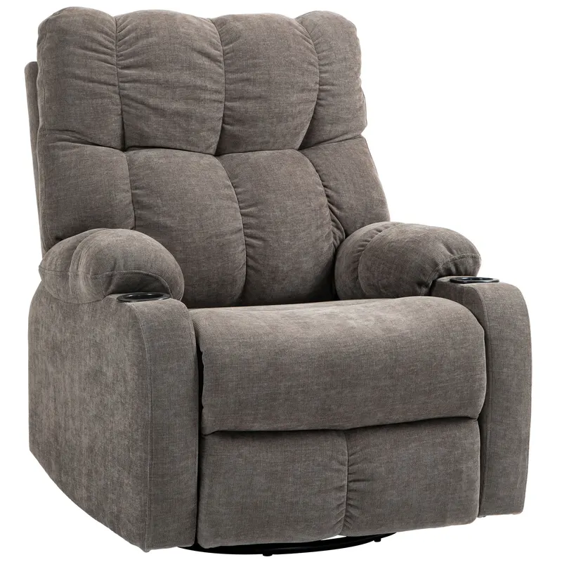 HOMCOM Fotoliu relax cu suport pentru picioare, fotoliu de odihnă, rotativ, până la 150 kg, cadru din oțel, 88x96x108cm, maro deschis | Romania