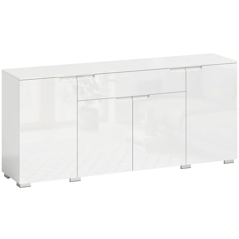 HOMCOM Sideboard lucios, bufet modern cu 4 uși și rafturi reglabile, dulap de bucătărie cu Soft-Close, alb | Romania
