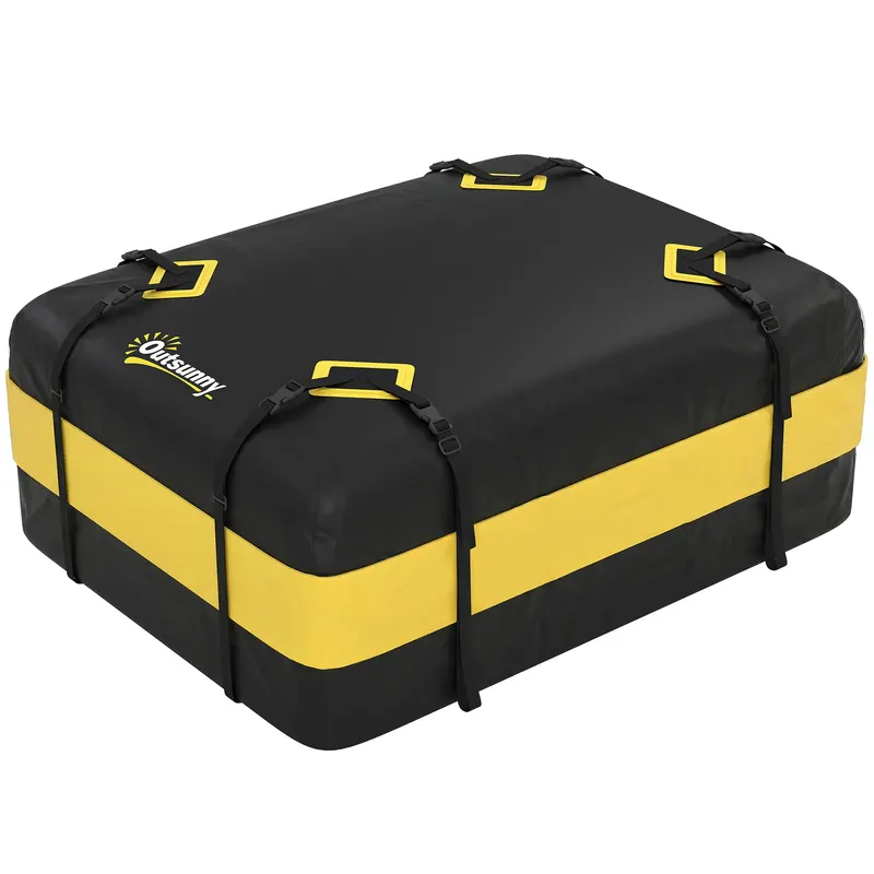 Outsunny Cutie portbagaj impermeabilă 425 L pentru acoperișuri auto cu/fără suport, cutie pentru bagaje cu 8 chingi întărite, cârlige pentru uși, galben | Romania