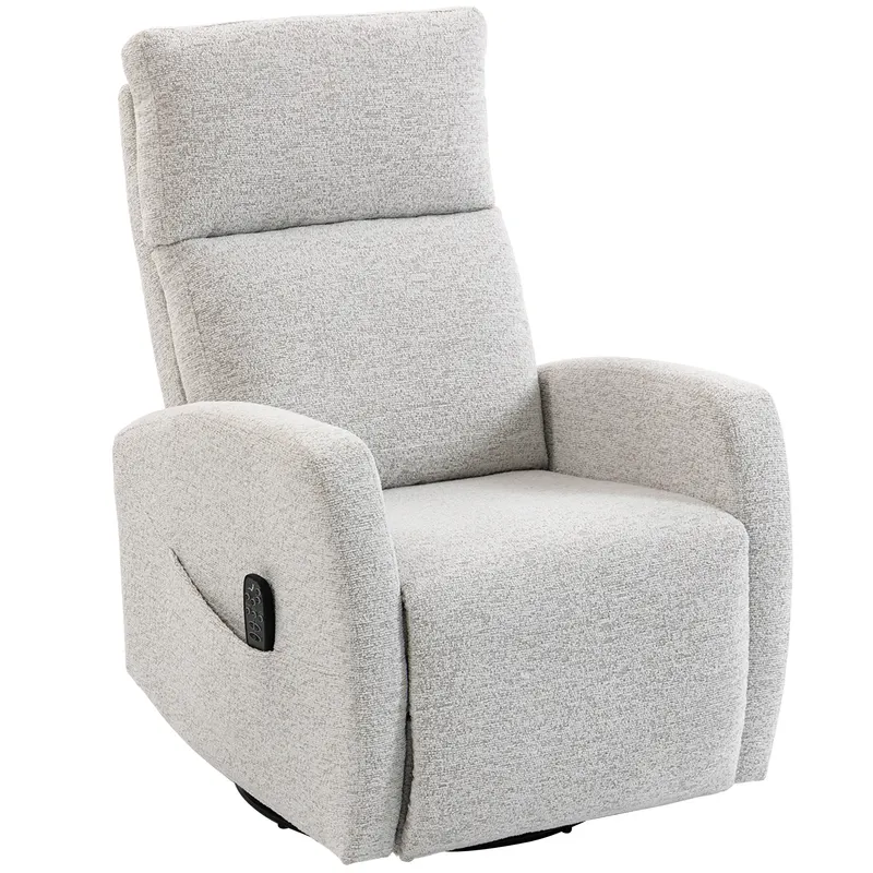 HOMCOM Fotoliu reclinabil de masaj cu încălzire, fotoliu de relaxare din chenille, spătar reglabil, rotativ 360°, crem | Romania