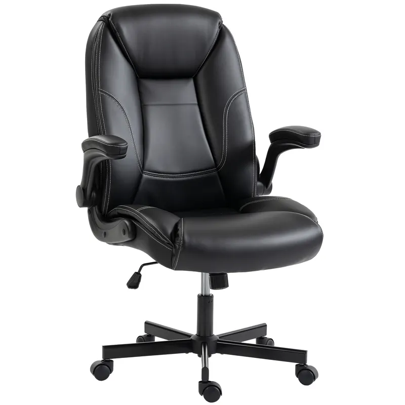 HOMCOM Scaun birou ergonomic fotoliu brațe rabatabile înălțime reglabilă funcție balans negru | Romania