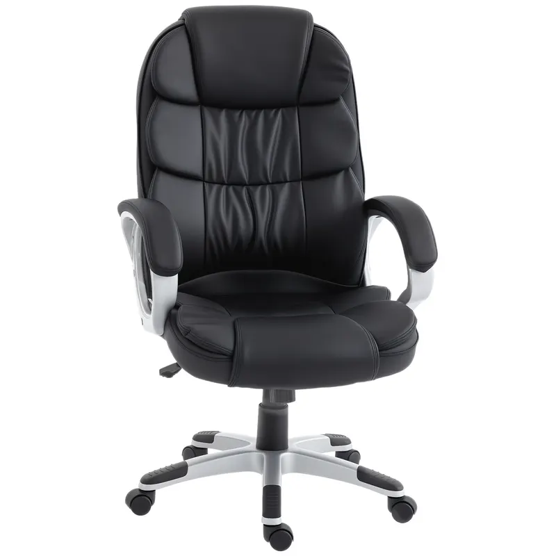 HOMCOM Scaun Birou Ergonomic Rotativ din Piele PU, Funcție Legănare, Înălțime Reglabilă, Capacitate 120kg, Negru | Romania