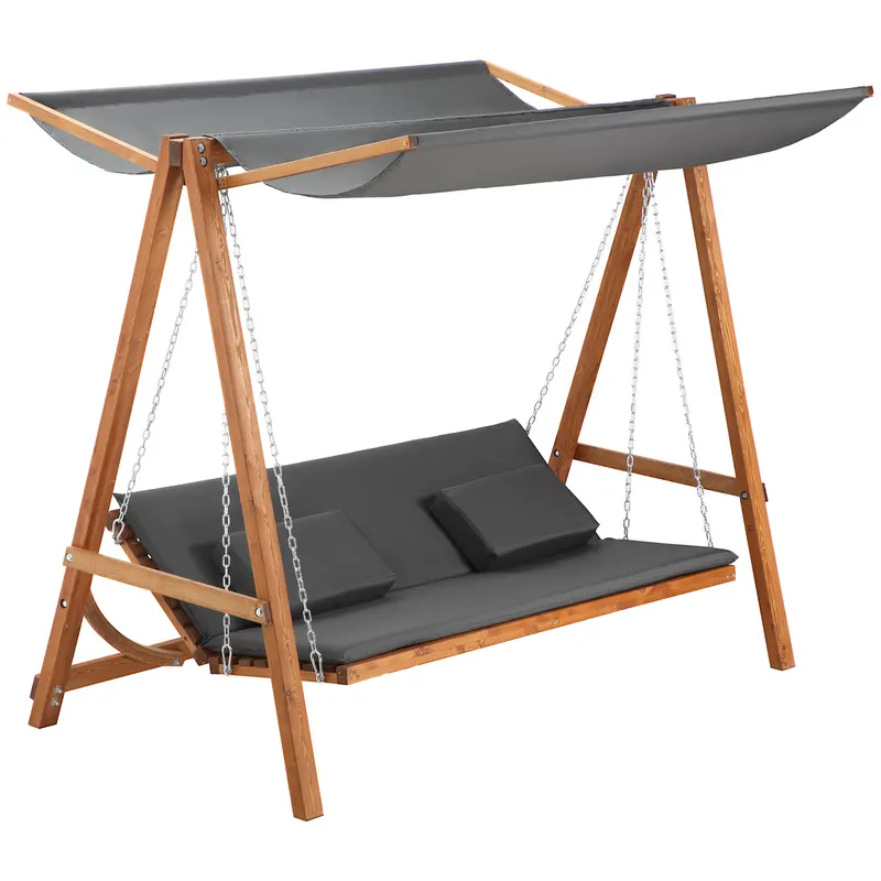 Outsunny Balansoar de Grădină pentru 3 Persoane, Design Modern cu Structură Gri și Teck, Confortabil, 225.5x113x180 cm | Romania