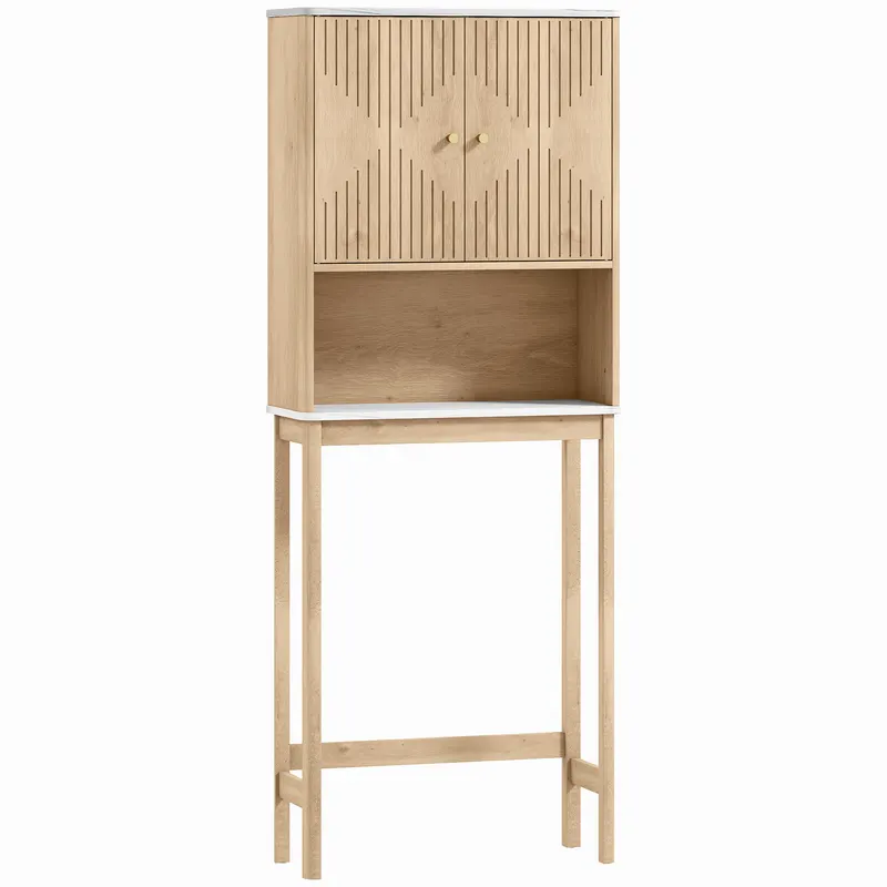 HOMCOM Dulap de Baie deasupra WC-ului cu 2 Uși și Raft Deschis, 66x25x168 cm, Stejar | Romania