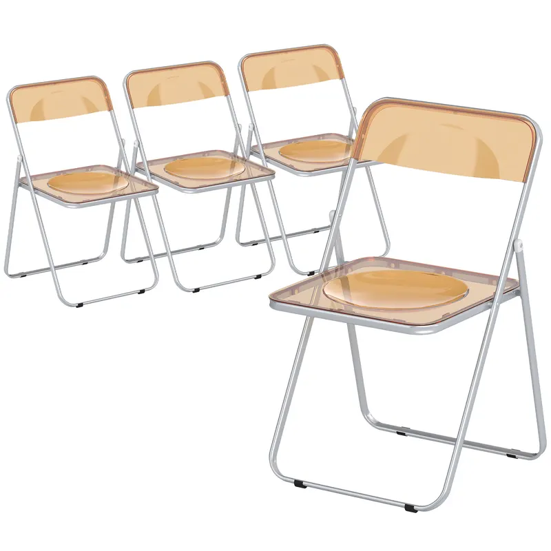 HOMCOM Set de 4 Scaune Pliabile din Acril, Scaune Pliabile Economisitoare de Spațiu din Oțel, Scaun Pliabil pentru Interior pentru Casă, Birou, Petreceri și Evenimente, 47x48x75 cm, Portocaliu | Romania