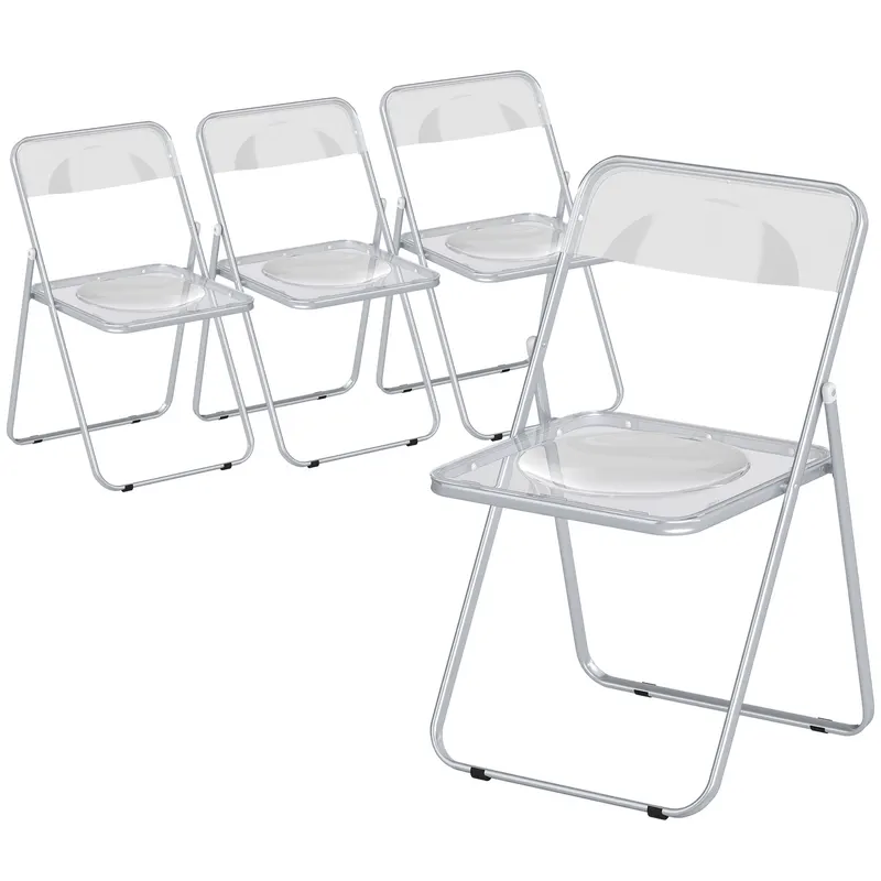 HOMCOM Set de 4 Scaune Pliabile din Acrilic, Scaune Pliabile Salvaspațiu din Oțel, Scaun Pliabil de Interior pentru Casă, Birou, Petrecere și Evenimente, 47x48x75 cm, Transparent | Romania