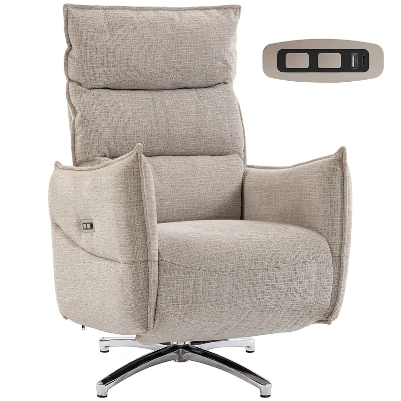 HOMCOM Fotoliu relax electric rotativ pentru adulți, fotoliu cu material aspect in și porturi de încărcare, bej | Romania