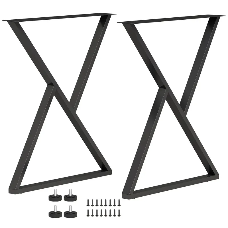 HOMCOM Set de 2 picioare de masă din oțel în formă de X pentru mobilier industrial cu tălpi reglabile și șuruburi, negru | Romania