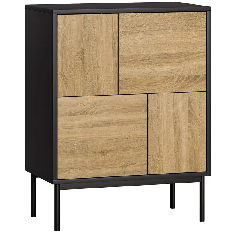 HOMCOM Bufet living mobilier de depozitare dulap de bucătărie uși cu deschidere prin apăsare și 4 compartimente stil modern 60 x 35 x 78 cm, negru | Romania