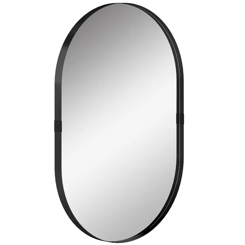 HOMCOM Oglindă de perete, oglindă decorativă 60 x 90 cm din sticlă securizată cu cadru din aluminiu, pentru dormitor, living, hol, negru | Romania