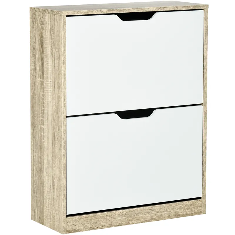 HOMCOM Dulap pantofi cu 2 Sertare Rabatabile, 8 Perechi, cu un Dispozitiv Anti-Răsturnare, Design Compact, 62,5x26x81 cm, Natural | Romania