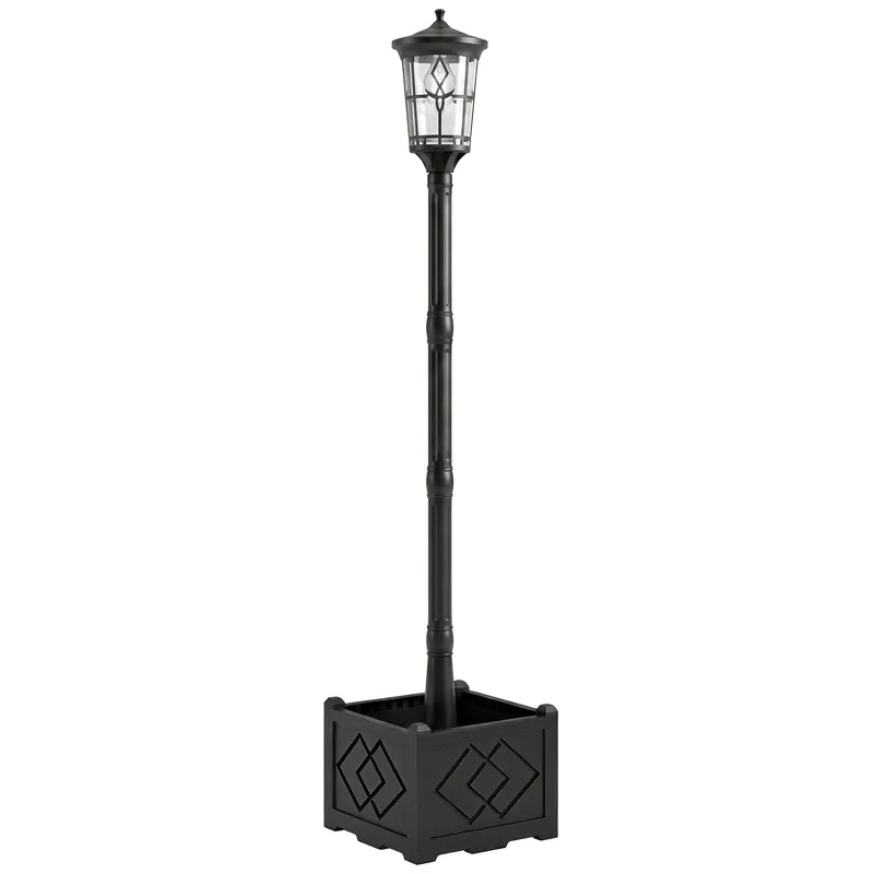 Outsunny Lampă Stradală Solară Exterior pentru Grădină cu Ghiveci 2 Moduri de Luminozitate 100/50 lm IP44 Pornire/Oprire Automată Negru | Romania