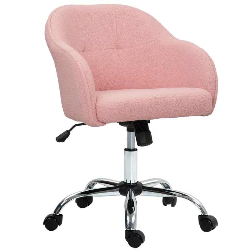 HOMCOM Scaun de birou, fotoliu de birou ergonomic, înălțime reglabilă, cu scaun și spătar umplute, roz | Romania