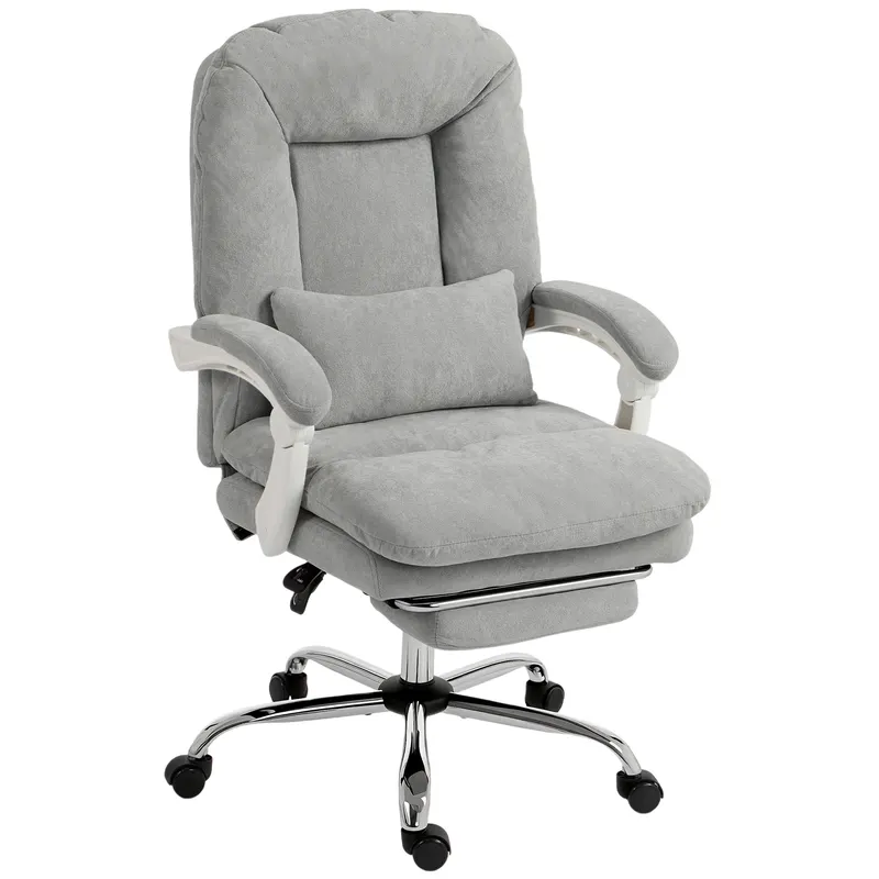 HOMCOM Scaun birou ergonomic, fotoliu de birou înclinabil din velur cu suport lombar, înălțime reglabilă, gri deschis | Romania
