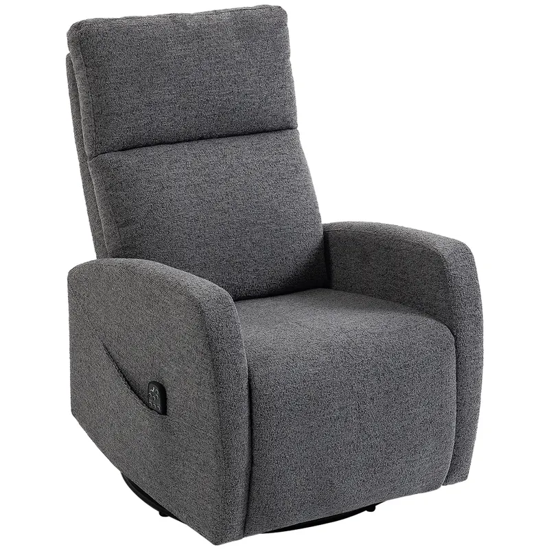 HOMCOM Fotoliu relax, fotoliu de masaj din chenille cu funcție de încălzire, rotație 360°, mecanism de balans, reglare manuală, gri închis | Romania