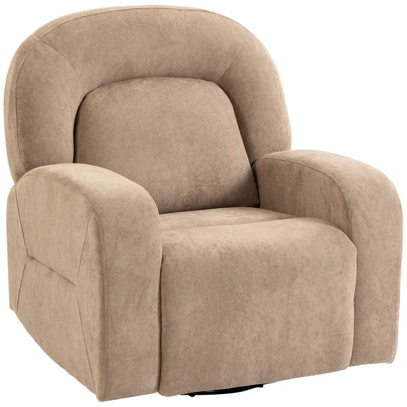 HOMCOM Fotoliu relax, fotoliu rotativ 360° cu funcție de legănare și reclinare, catifea ultra-moale, șezut lat, Khaki | Romania