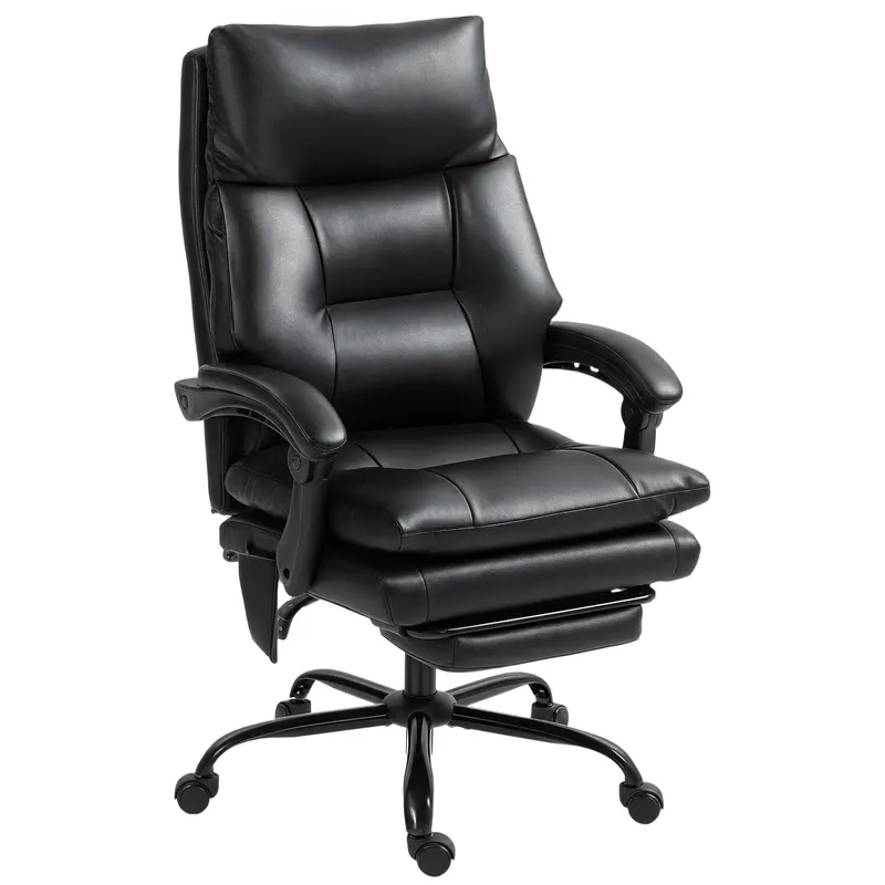 HOMCOM Scaun birou ergonomic fotoliu de birou din PU suport lombar gonflabil spătar înclinabil înălțime reglabilă negru | Romania