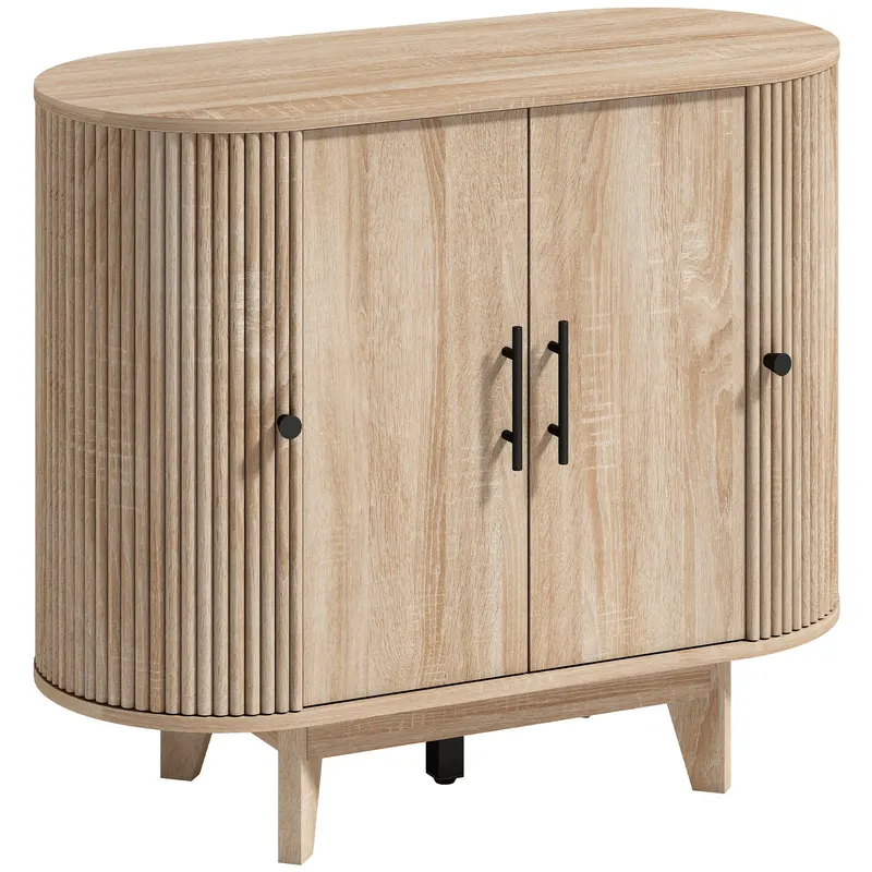 HOMCOM Bufet living, mobilier de depozitare oval cu 4 uși și rafturi reglabile, 90 x 40 x 76 cm, stejar | Romania