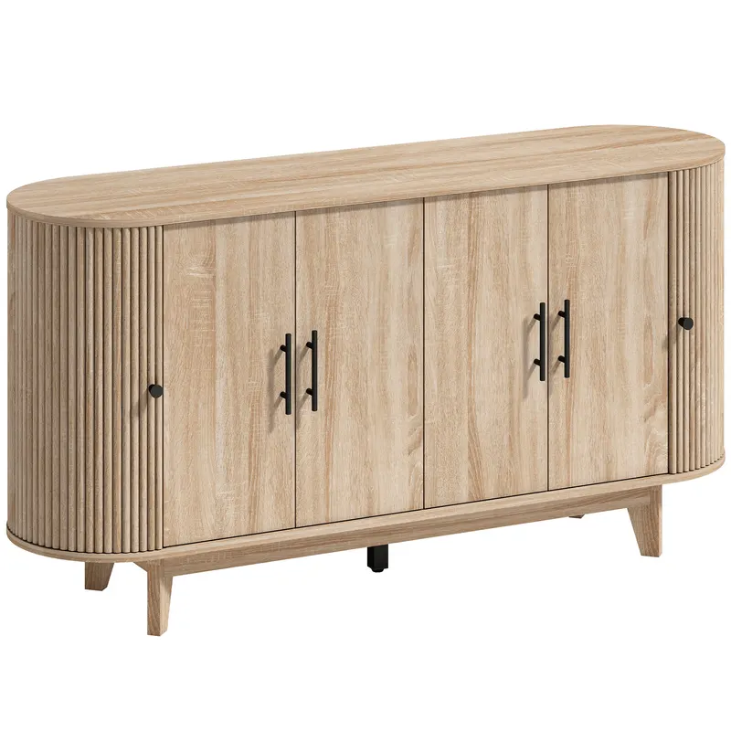 HOMCOM Bufet pentru living, mobilier de depozitare oval cu 4 uși și 2 rafturi reglabile, 147x40x76 cm, stejar | Romania