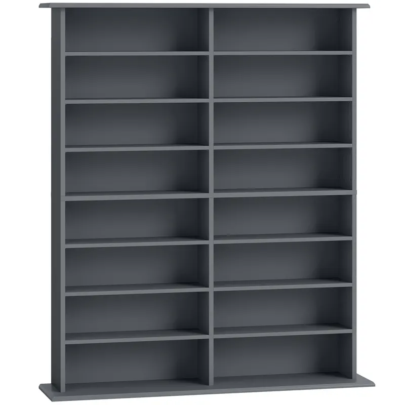 HOMCOM Raft pentru CD și DVD cu 16 compartimente și 12 rafturi reglabile, capacitate max. 720 CD/396 DVD și Blu-ray, gri | Romania
