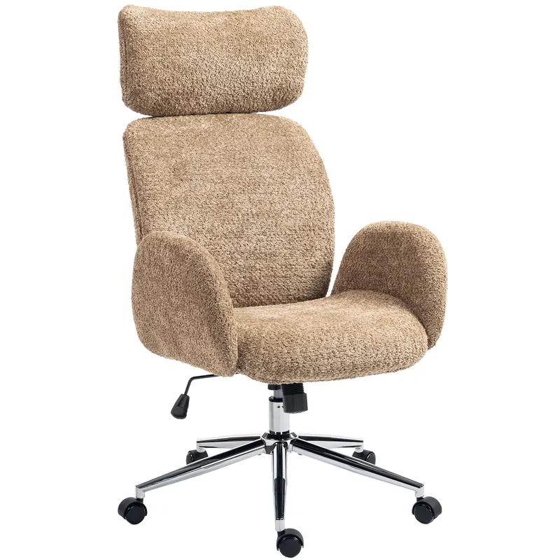 HOMCOM Scaun de birou cu tetieră reglabilă, scaun ergonomic pentru birou, funcție de înclinare, reglabil pe înălțime, Braun | Romania