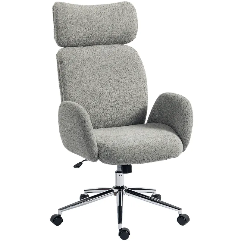 HOMCOM Scaun de birou cu tetieră reglabilă, scaun ergonomic de birou, funcție de înclinare, reglabil pe înălțime, Gri închis | Romania