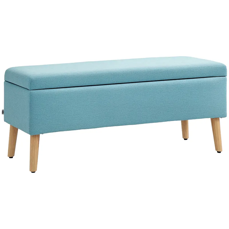 HOMCOM Bancă cu spațiu de depozitare, până la 220 kg, aspect din in, 110x39x45cm, Albastru | Romania