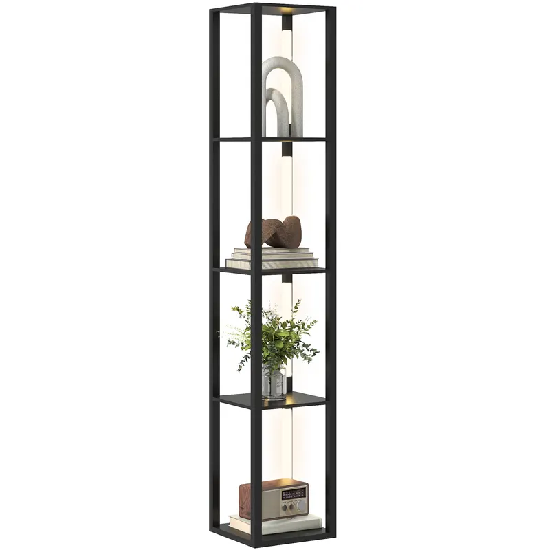 HOMCOM Lampă de Podea cu 4 Rafturi și 3 Luminozități Reglabile 29x29x163cm Negru | Romania