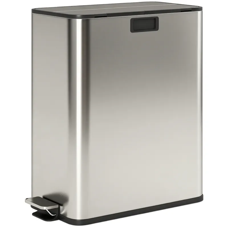 HOMCOM Coș de gunoi pentru bucătărie 2 x 28L, coș cu pedală din oțel inoxidabil cu capac Soft-Close, coșuri interioare detașabile | Romania
