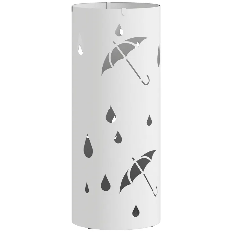 HOMCOM Suport pentru umbrele cilindric suport pentru umbrele tavă de scurgere amovibilă și 4 cârlige, Ø 17 x 41 cm, alb | Romania