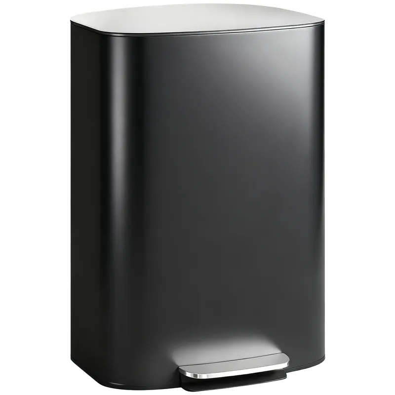 HOMCOM Coș de gunoi bucătărie 50 L coș cu pedală cu funcție menținere deschisă, capac Soft-Close, pedală, negru | Romania