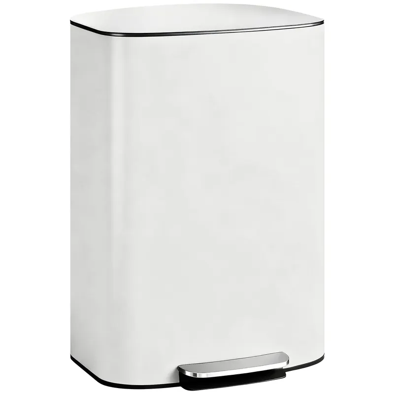 HOMCOM Coș de gunoi bucătărie 50 L pedală cu menținere deschisă, capac soft-close, crem-alb | Romania