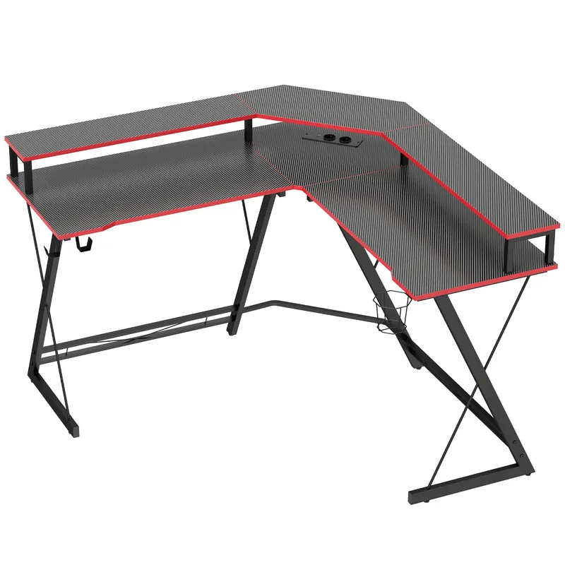 HOMCOM Birou în L cu Prize, 128 cm cu Suport Monitor | Romania