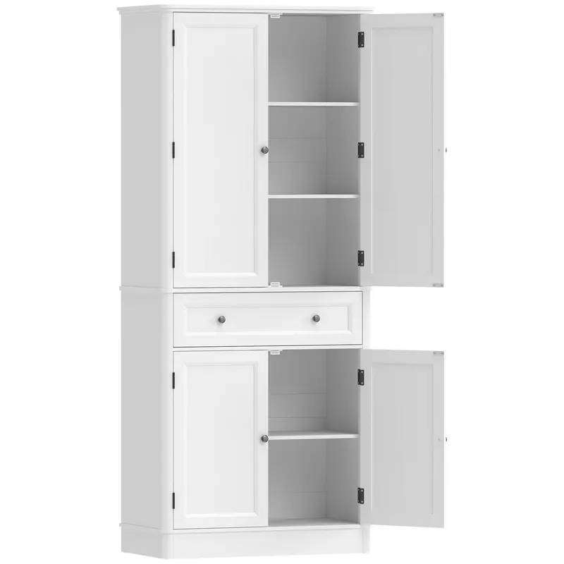 HOMCOM Dulap de bucătărie cu 4 uși, sertar și rafturi reglabile pentru bucătărie, 80 x 39,5 x 186,4 cm Alb | Romania