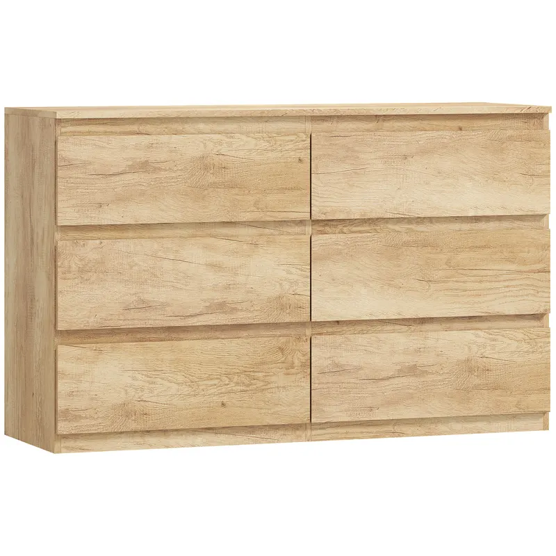 HOMCOM Comodă 6 sertare mobilier de depozitare fără mânere design minimalist 120 x 39 x 75 cm stejar | Romania