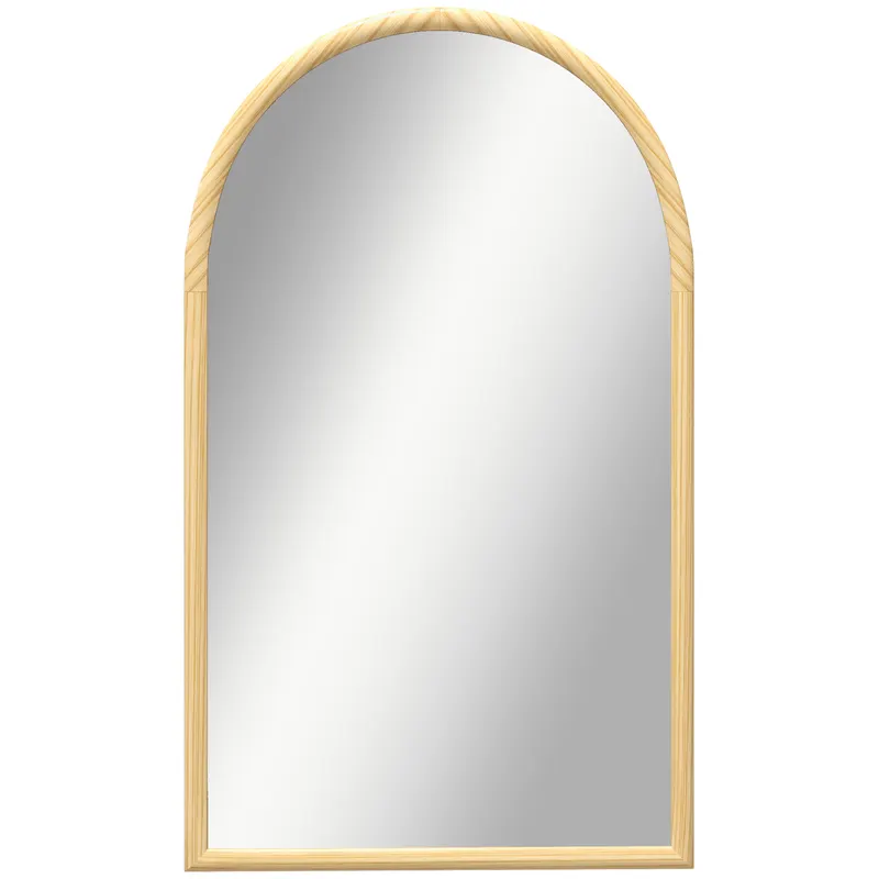 HOMCOM Oglindă de perete în arc, 110 x 65 cm Ramă din lemn, Oglindă arcuită pentru living, dormitor, hol, lemn natural | Romania