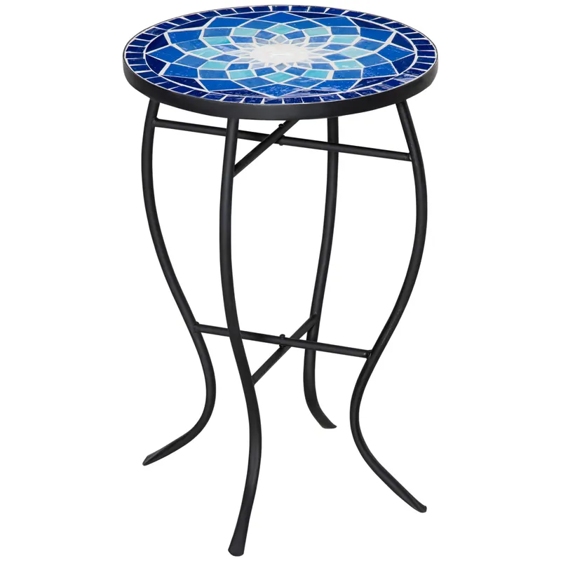 Masuta de Gradina Rotunda din Metal Outsunny, Albastru si Alb, Ф35,5x53,5cm | Romania